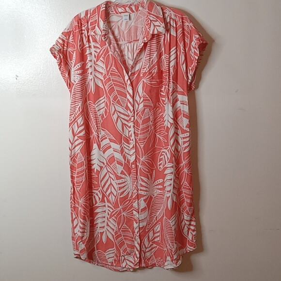 Old Navy Women's Orange/White Palm tree Button down Swimsuit Cover-up. Large. - Picture 1 of 8